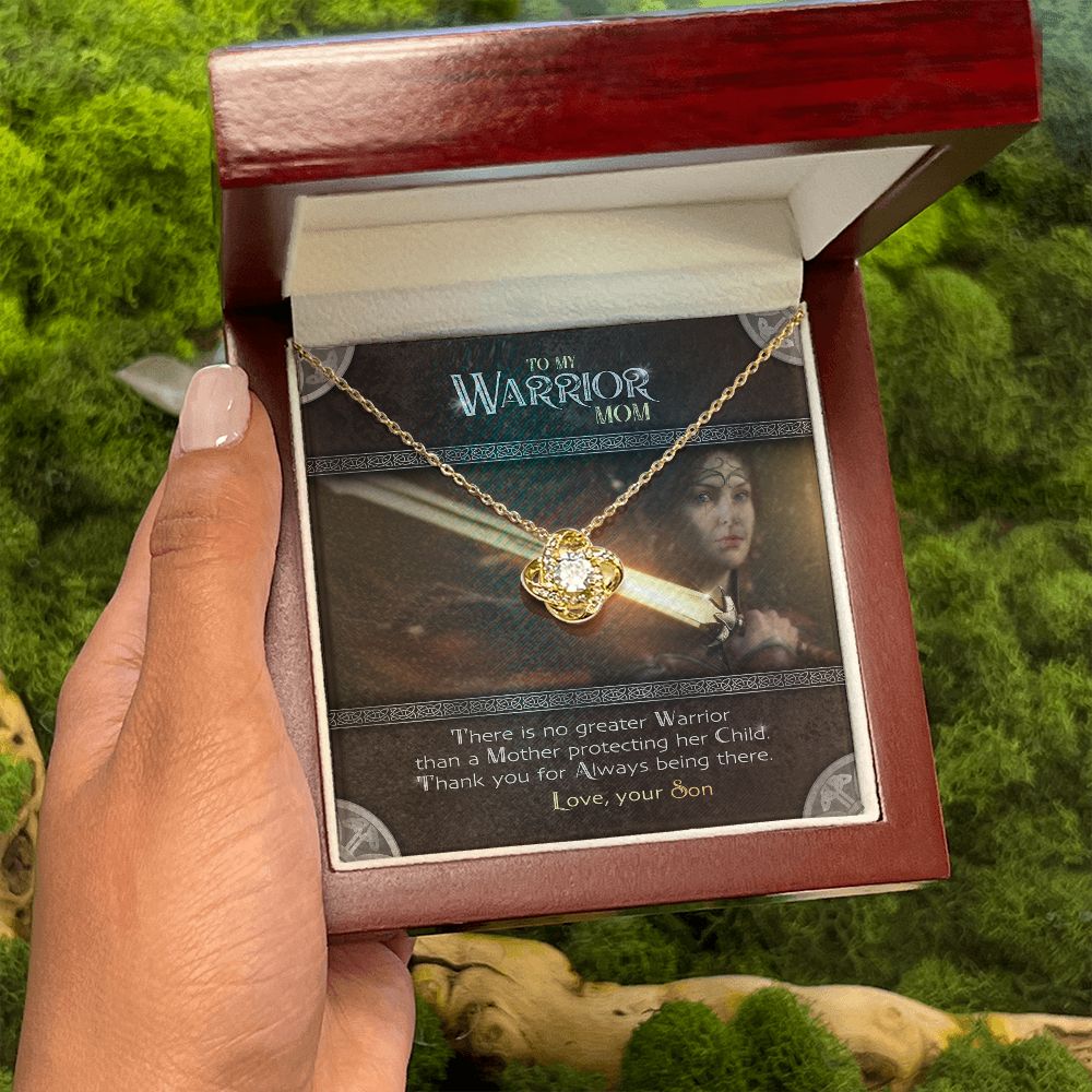 To My Warrior | Necklace from Son, Gift Set with Message Card, Son Mom Gifts - Love Knot Pendant