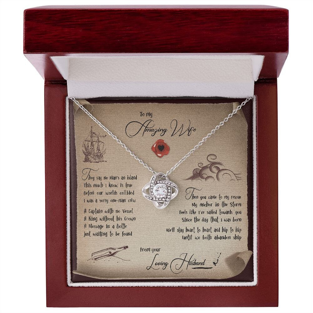 To My Wife Necklace from Husband, Romantic Christmas Gift for Her, Message Card Jewelry for Wife, Anniversary Gift for Her - Love Knot