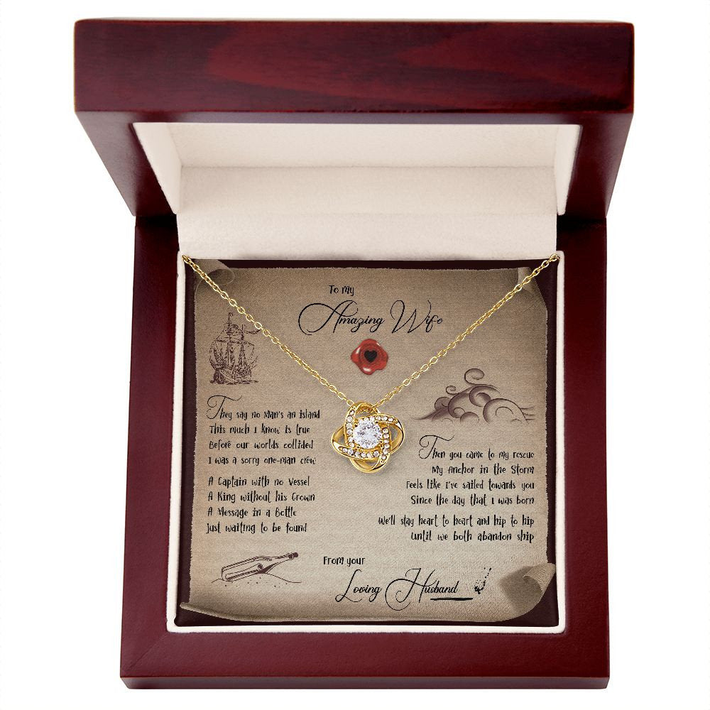 To My Wife Necklace from Husband, Romantic Christmas Gift for Her, Message Card Jewelry for Wife, Anniversary Gift for Her - Love Knot