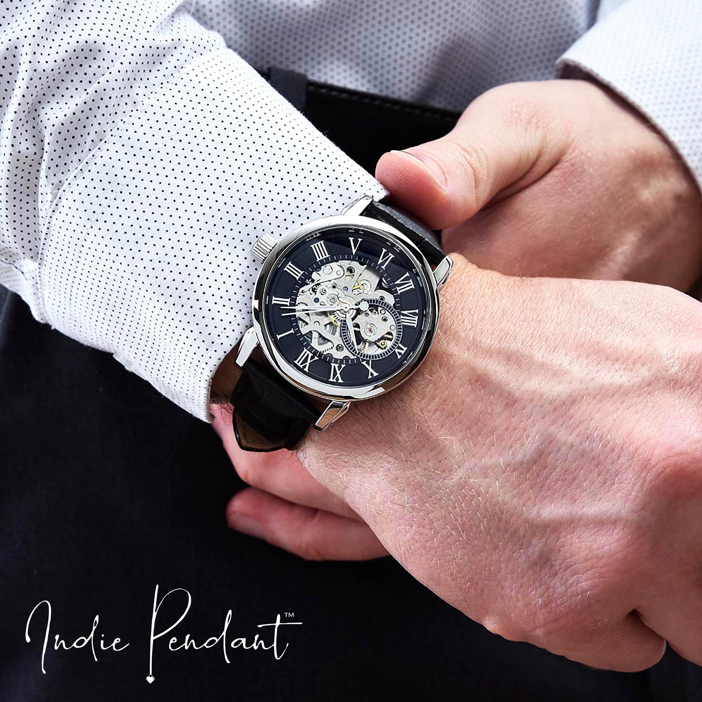 Happy Retirement Gift Watch w Genuine Leather Band | Water Resistant | for Husband, Co-Worker, for Camping Lovers | For Father, Significant Other | Gift Set w Message Card - Men's Openwork Watch