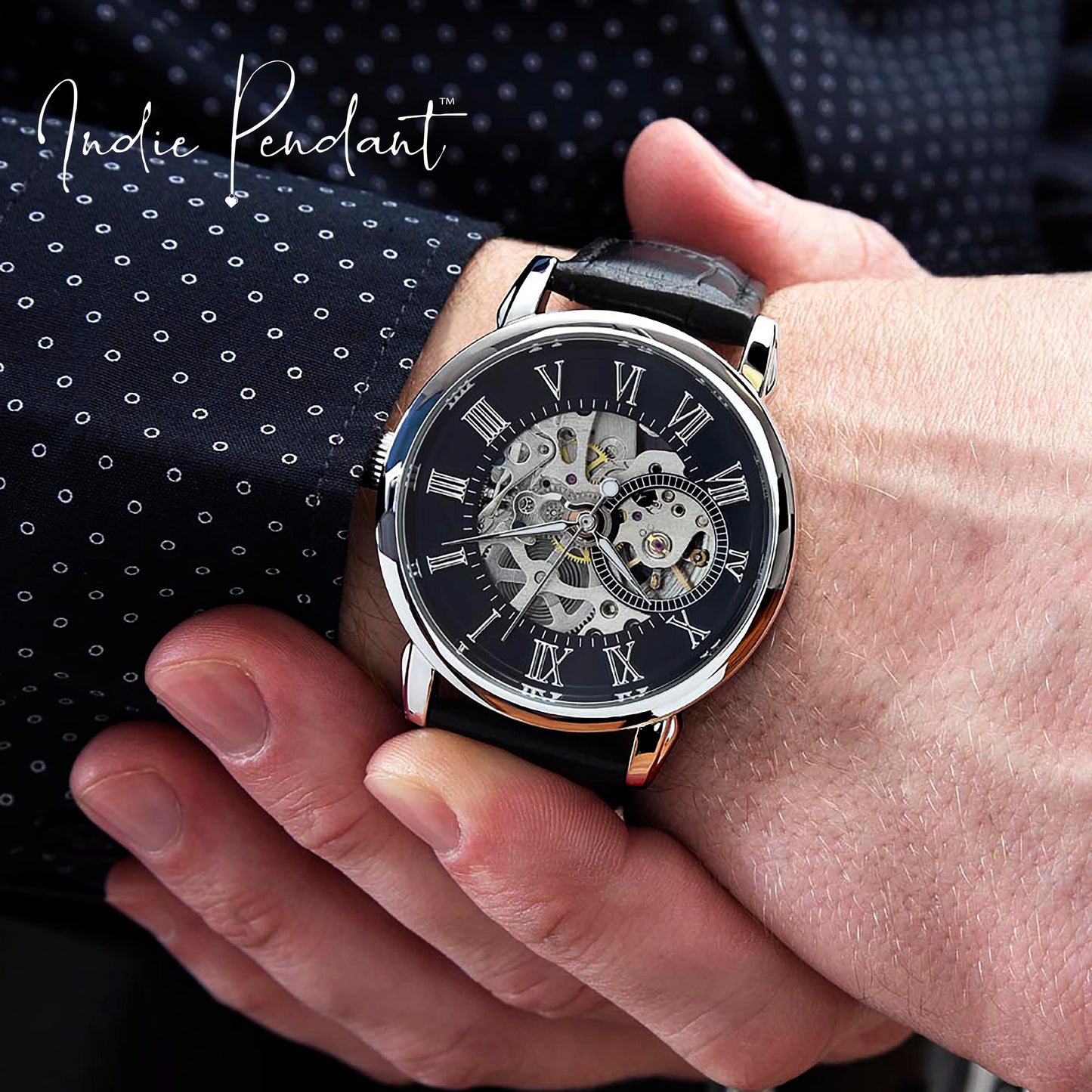 Happy Retirement Gift Watch w Genuine Leather Band | Water Resistant | for Husband, Co-Worker, for Camping Lovers | For Father, Significant Other | Gift Set w Message Card - Men's Openwork Watch