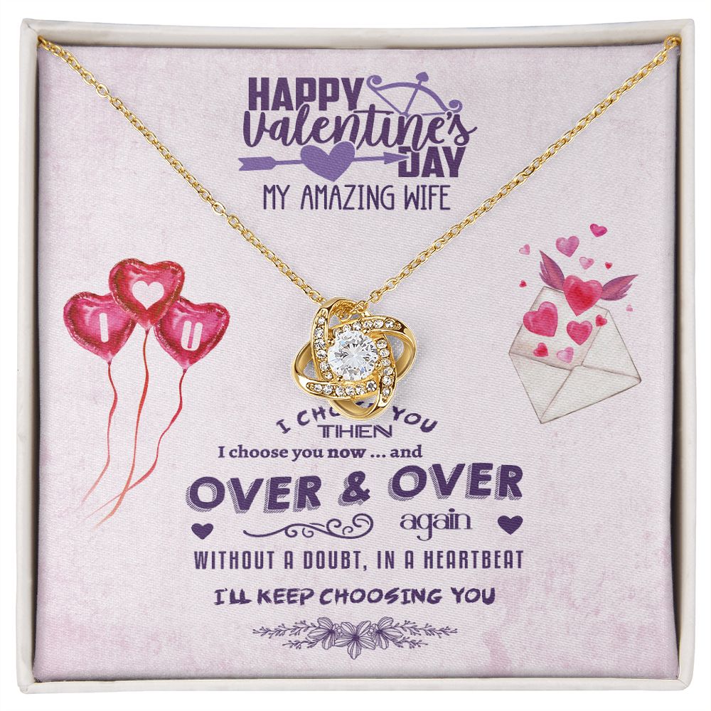 Wife Necklace From Husband, Card Box w/Birthday Card, Valentine's Day Gift for Wife, Birthday Card Box - Love Knot Necklace Pendant