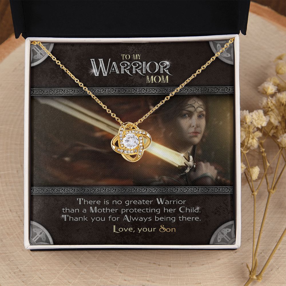 To My Warrior | Necklace from Son, Gift Set with Message Card, Son Mom Gifts - Love Knot Pendant