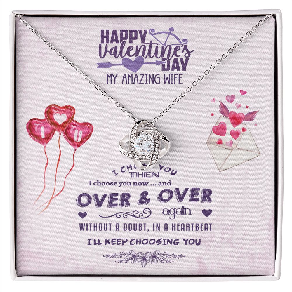 Wife Necklace From Husband, Card Box w/Birthday Card, Valentine's Day Gift for Wife, Birthday Card Box - Love Knot Necklace Pendant