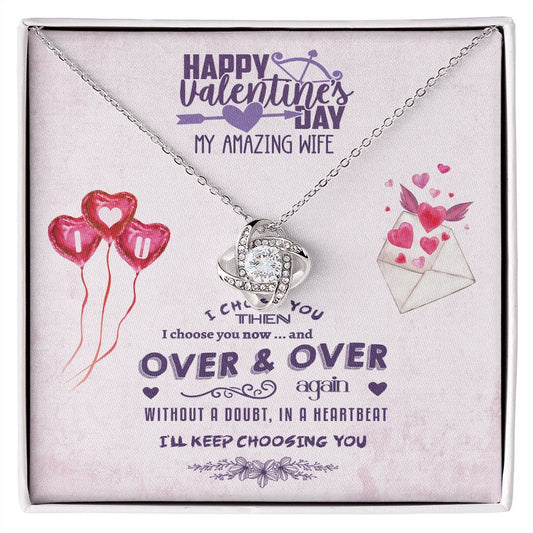 Wife Necklace From Husband, Card Box w/Birthday Card, Valentine's Day Gift for Wife, Birthday Card Box - Love Knot Necklace Pendant