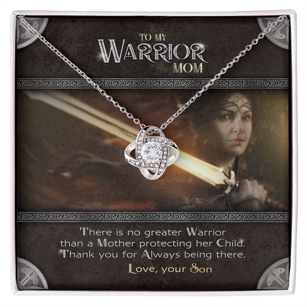 To My Warrior | Necklace from Son, Gift Set with Message Card, Son Mom Gifts - Love Knot Pendant