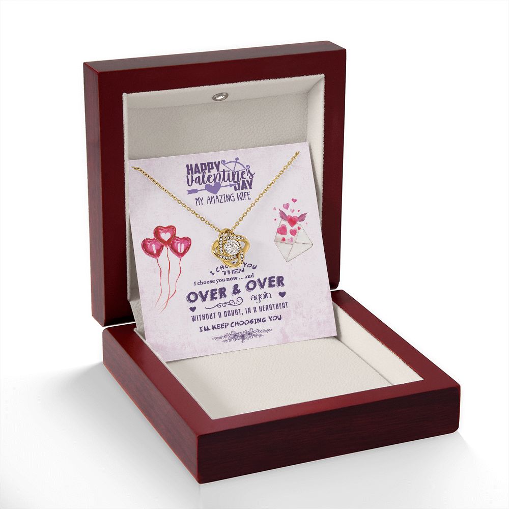 Wife Necklace From Husband, Card Box w/Birthday Card, Valentine's Day Gift for Wife, Birthday Card Box - Love Knot Necklace Pendant