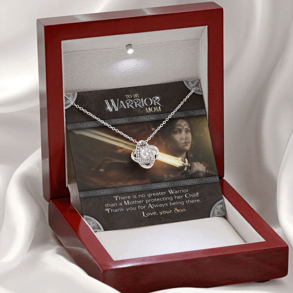 To My Warrior | Necklace from Son, Gift Set with Message Card, Son Mom Gifts - Love Knot Pendant