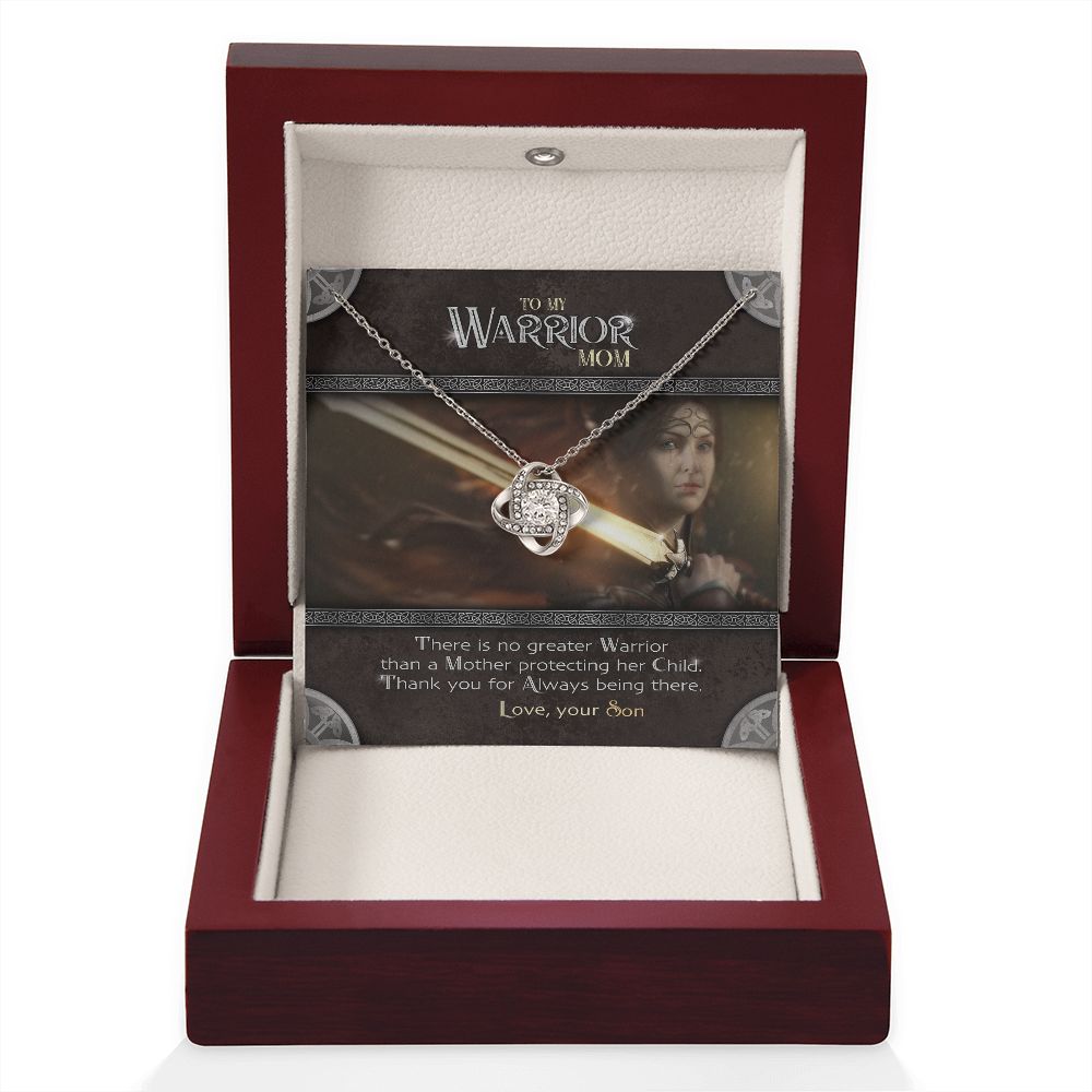 To My Warrior | Necklace from Son, Gift Set with Message Card, Son Mom Gifts - Love Knot Pendant