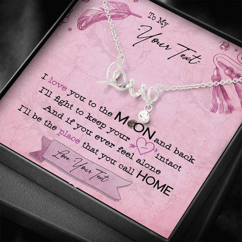 I Love You To The Moon - Scripted Love Necklace - iHeartArts