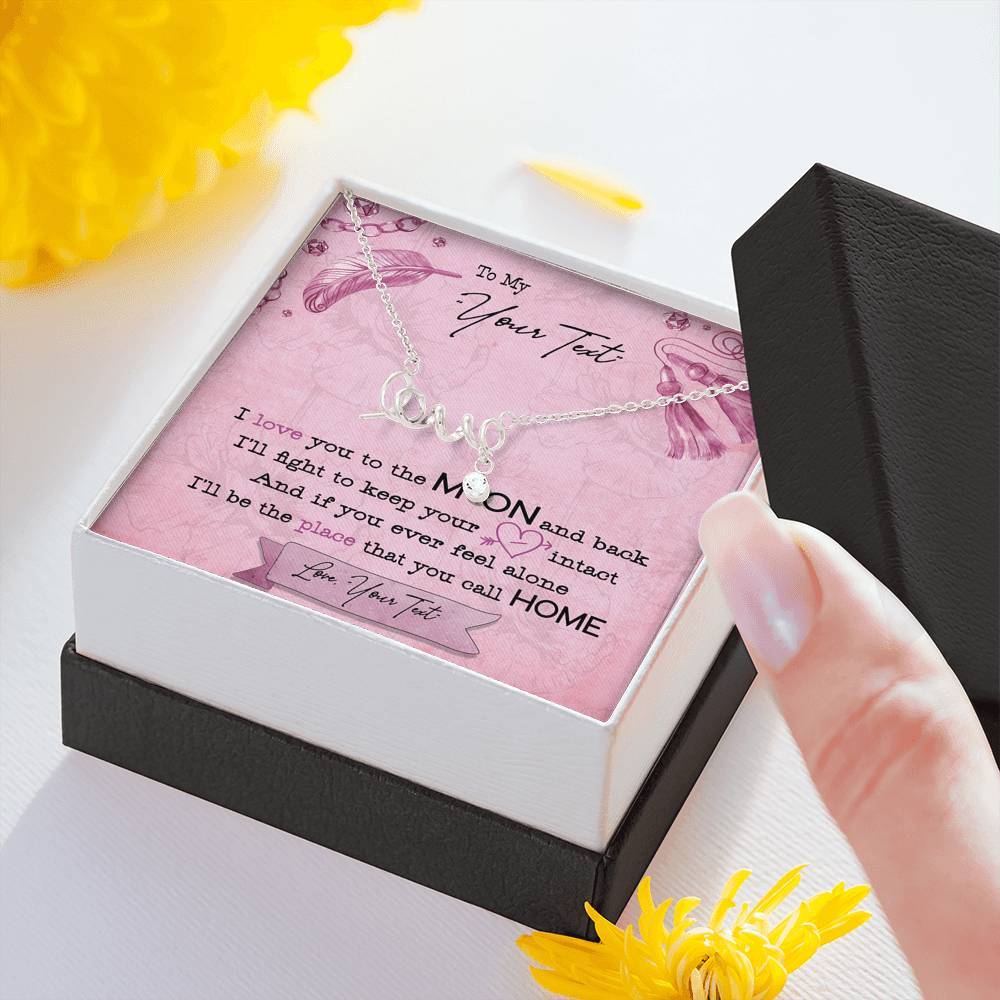 I Love You To The Moon - Scripted Love Necklace - iHeartArts