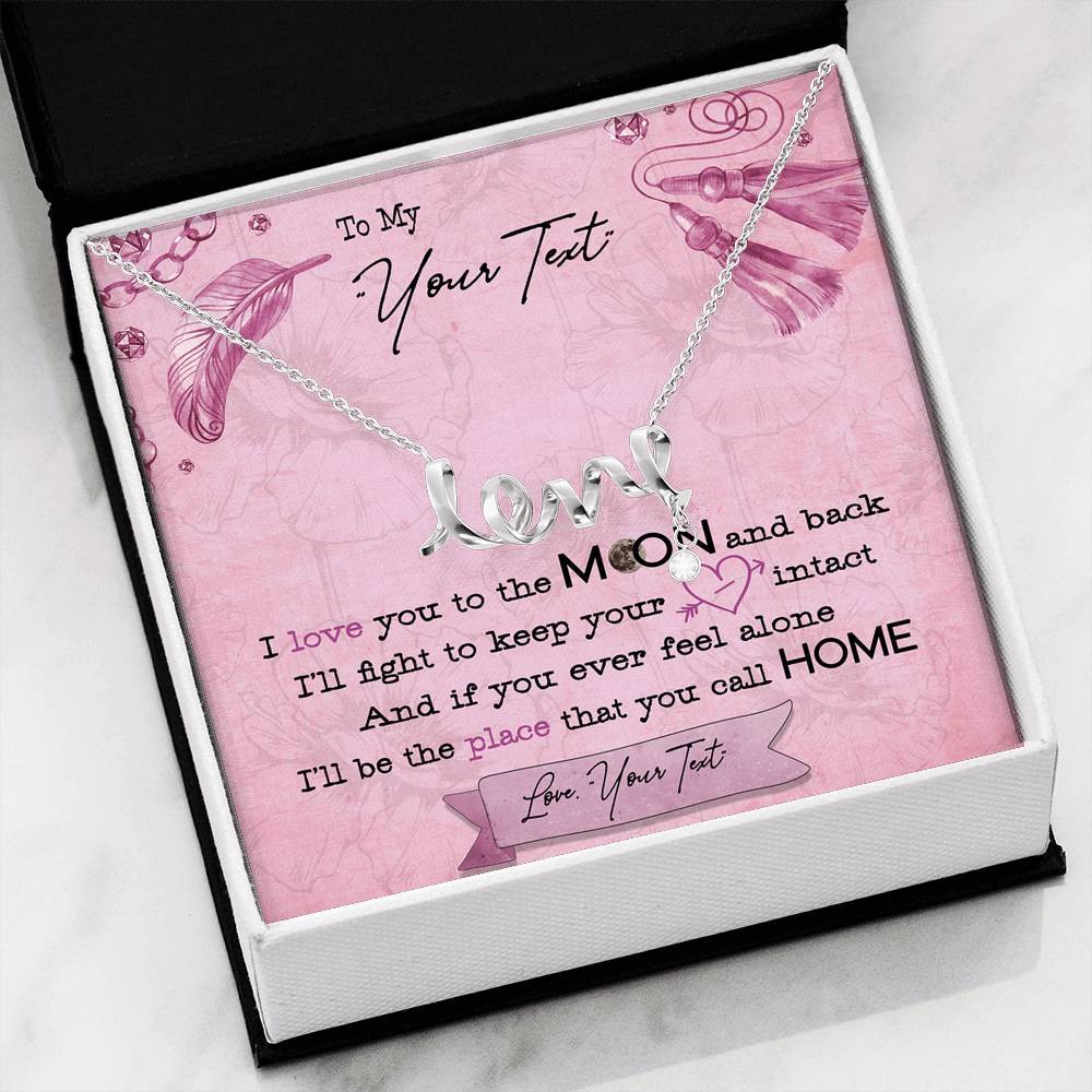 I Love You To The Moon - Scripted Love Necklace - iHeartArts