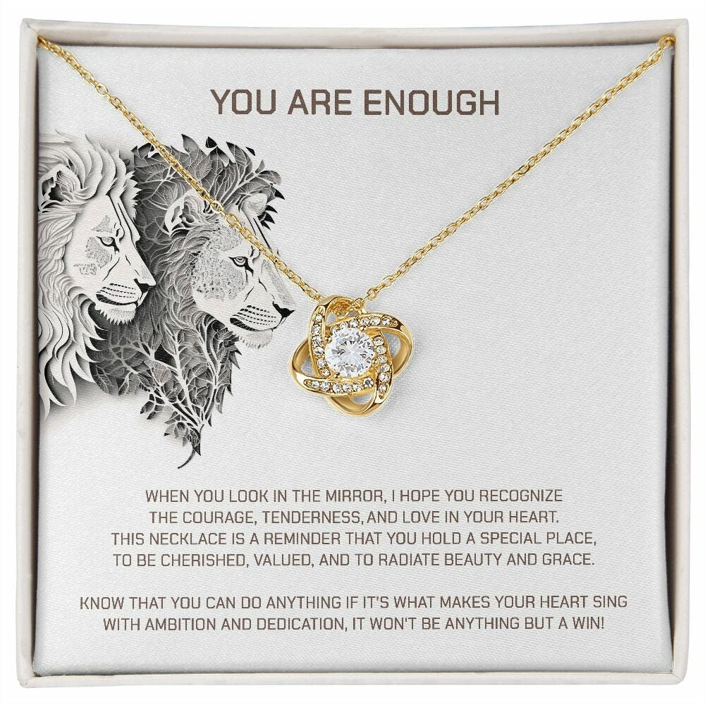 ndie Pendant - Empowering Love Knot Jewelry: A love knot necklace with an empowering message, a special gift for someone who needs a boost of confidence.