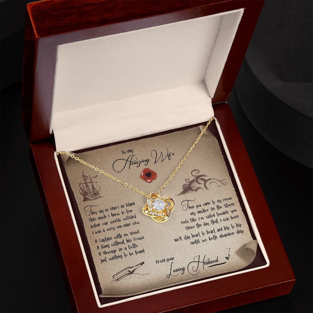 To My Wife Necklace from Husband, Romantic Christmas Gift for Her, Message Card Jewelry for Wife, Anniversary Gift for Her - Love Knot