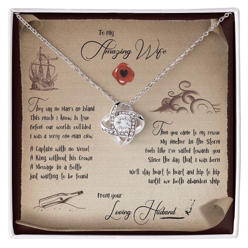 To My Wife Necklace from Husband, Romantic Christmas Gift for Her, Message Card Jewelry for Wife, Anniversary Gift for Her - Love Knot