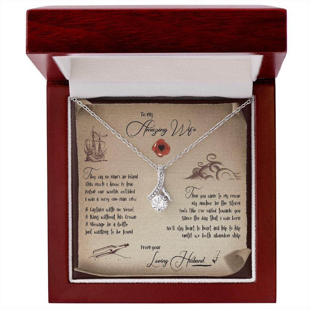To My Wife Necklace from Husband, Romantic Christmas Gift for Her, Message Card Necklace for Wife, Anniversary Gift for Her- Alluring Beauty