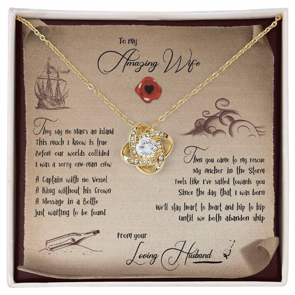 To My Wife Necklace from Husband, Romantic Christmas Gift for Her, Message Card Jewelry for Wife, Anniversary Gift for Her - Love Knot