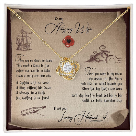 To My Wife Necklace from Husband, Romantic Christmas Gift for Her, Message Card Jewelry for Wife, Anniversary Gift for Her - Love Knot