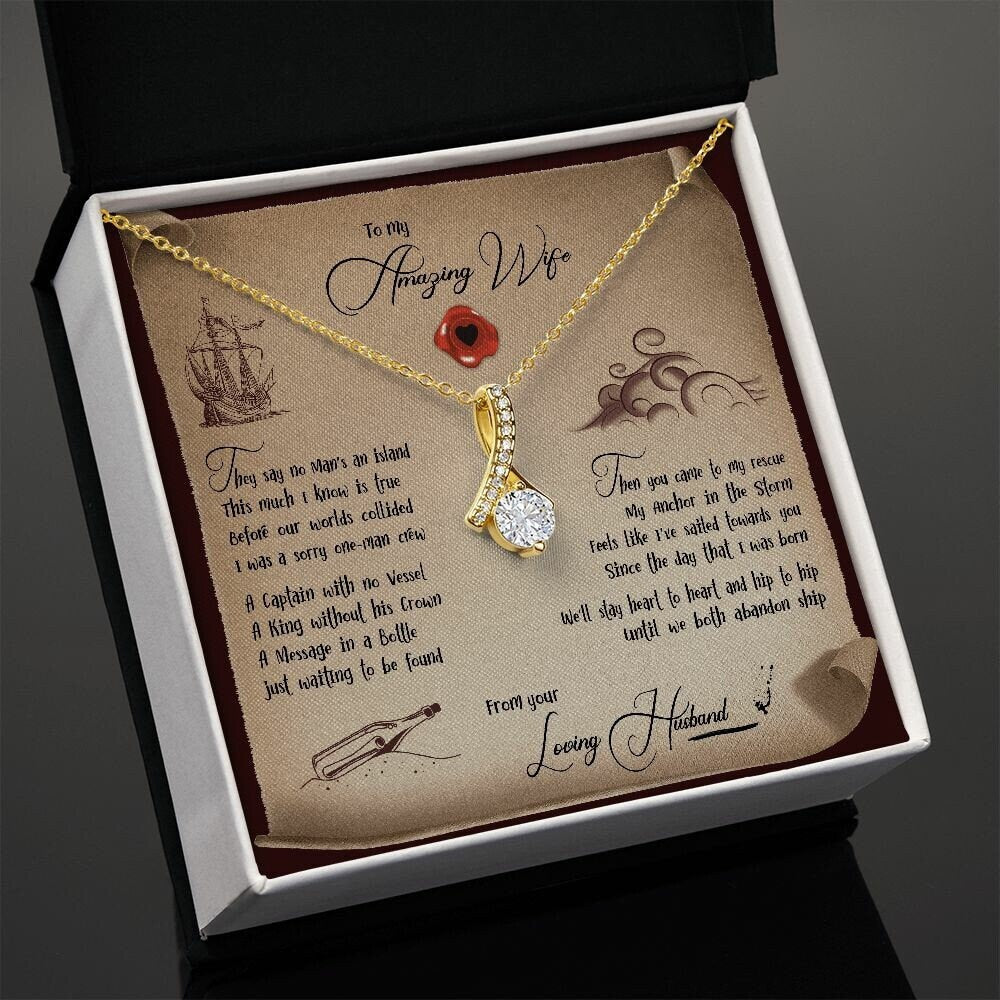 To My Wife Necklace from Husband, Romantic Christmas Gift for Her, Message Card Necklace for Wife, Anniversary Gift for Her- Alluring Beauty