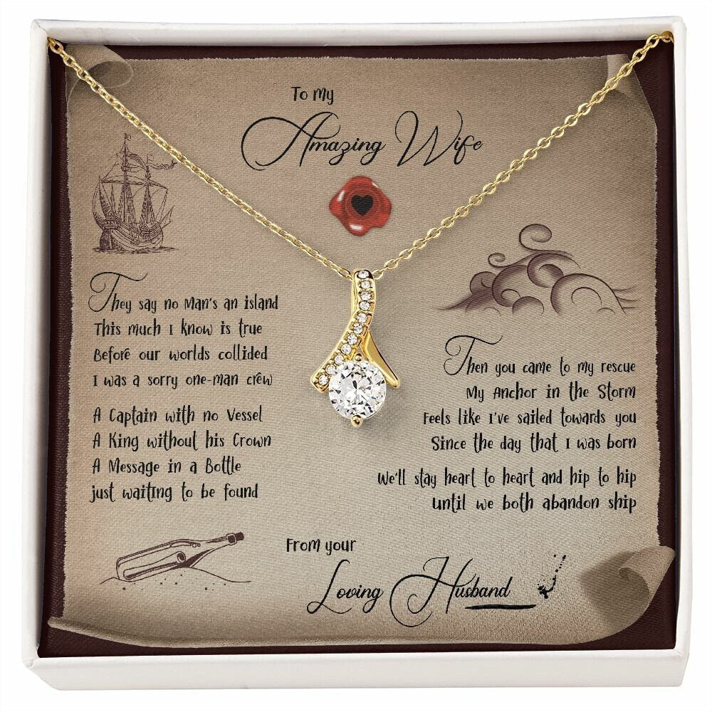 To My Wife Necklace from Husband, Romantic Christmas Gift for Her, Message Card Necklace for Wife, Anniversary Gift for Her- Alluring Beauty