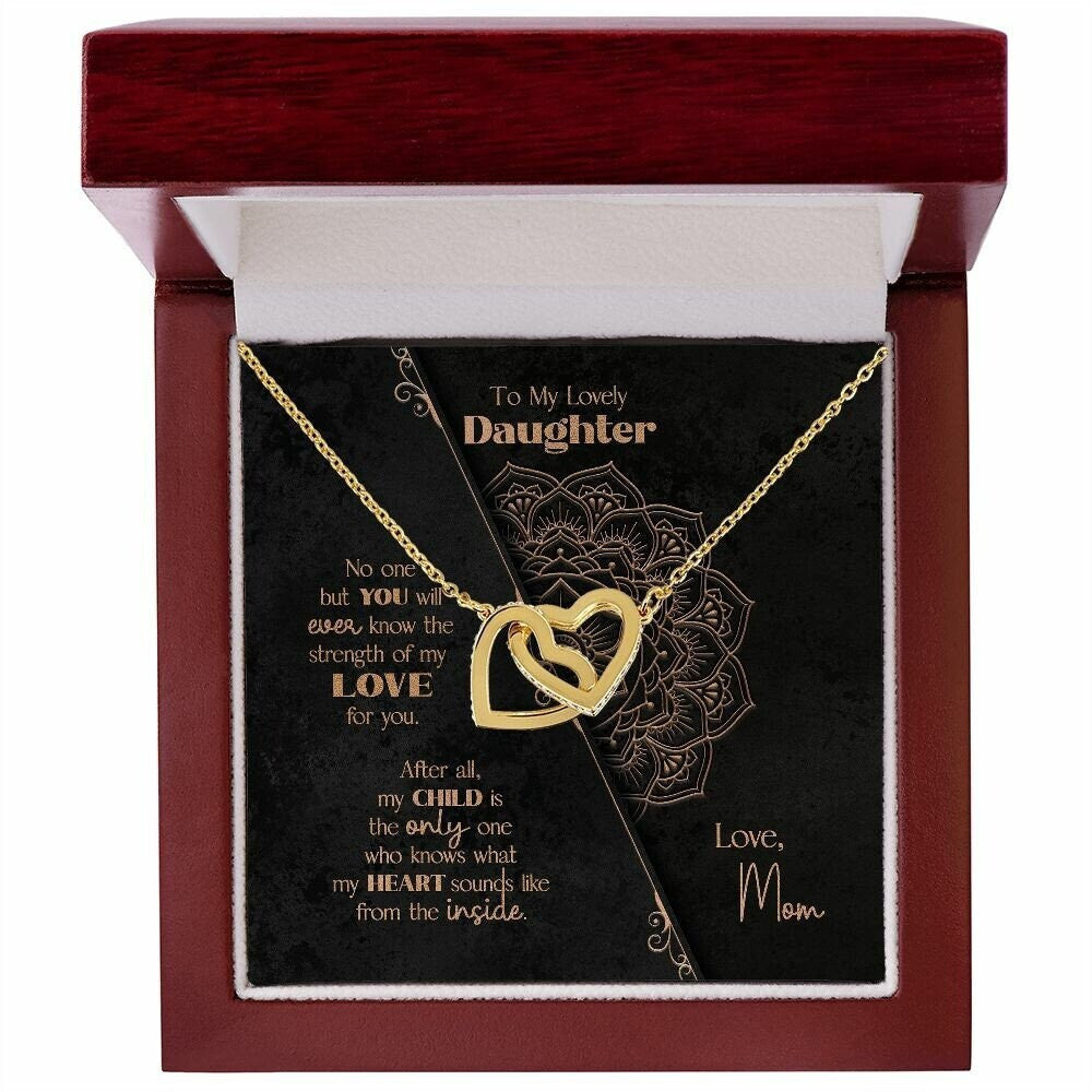 To My Daughter Gift from Mom, Daughter Gift Idea, 14k Sentimental Present Set Heart Inside Mandala Message Card - Interlocking Hearts