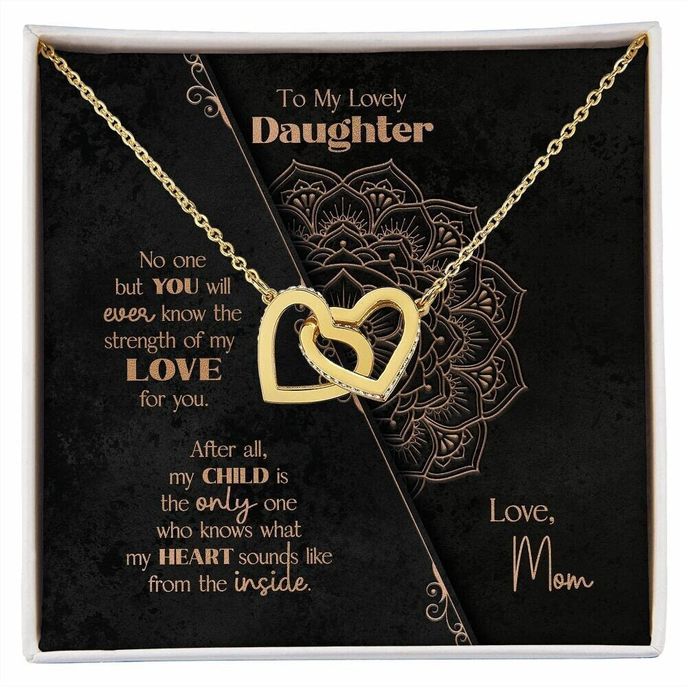 To My Daughter Gift from Mom, Daughter Gift Idea, 14k Sentimental Present Set Heart Inside Mandala Message Card - Interlocking Hearts
