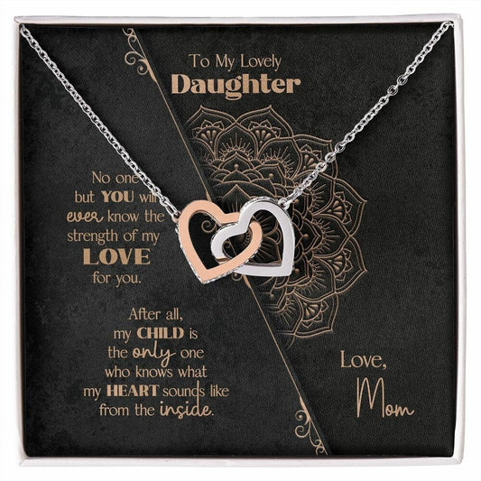 To My Daughter Gift from Mom, Daughter Gift Idea, 14k Sentimental Present Set Heart Inside Mandala Message Card - Interlocking Hearts